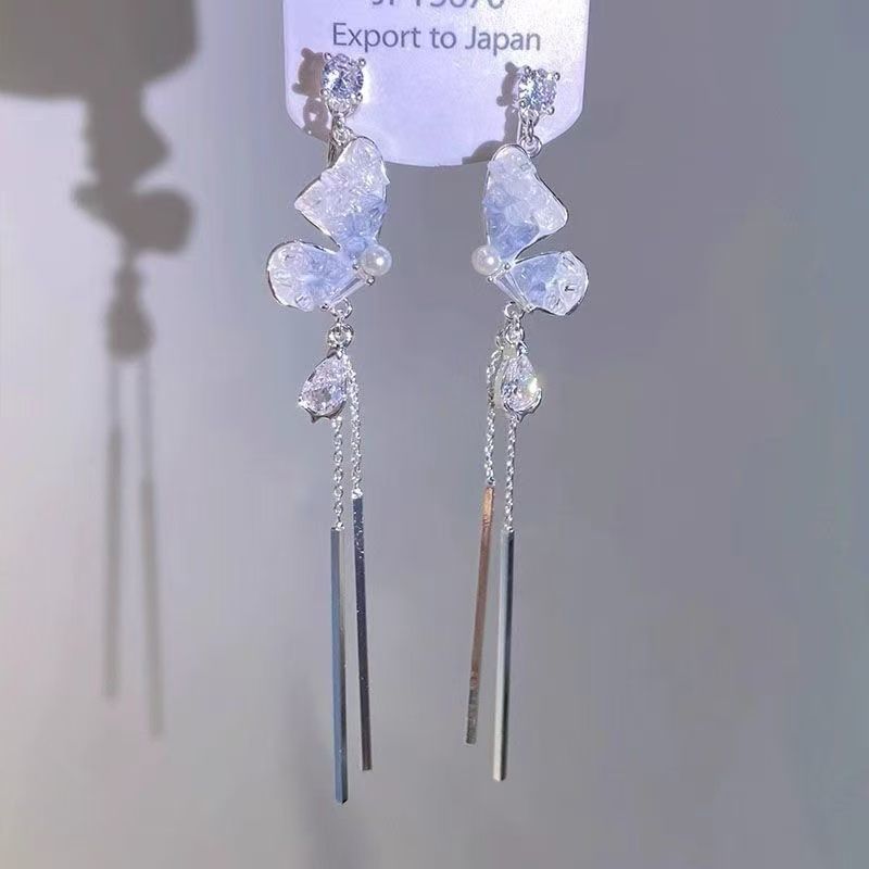 Earring Crystal Butterfly Threader Alloy Faux