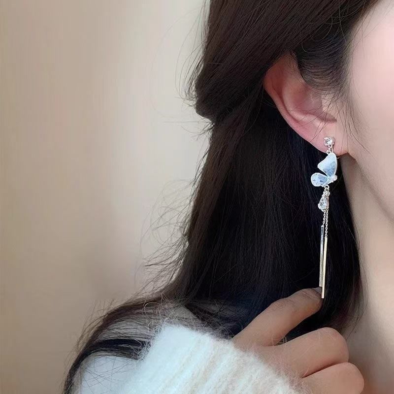 Earring Crystal Butterfly Threader Alloy Faux