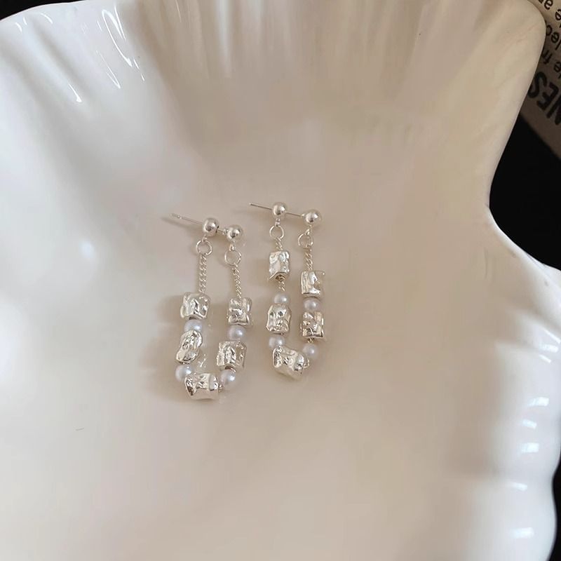 Hoop Faux Chain Earring Alloy Pearl Dangle