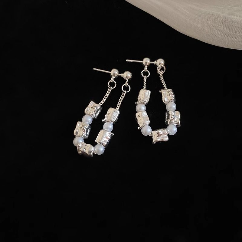 Hoop Faux Chain Earring Alloy Pearl Dangle