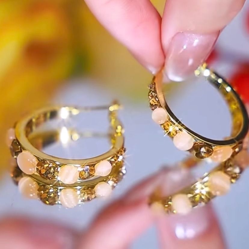 Faux Hoop Rhinestone Alloy Earring Gemstone