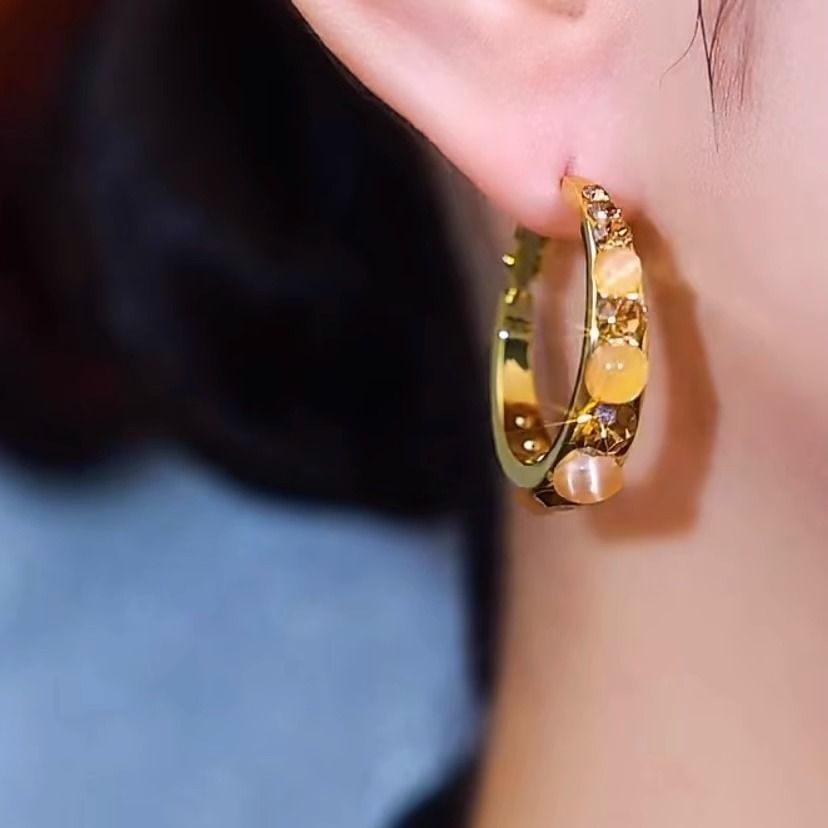 Faux Hoop Rhinestone Alloy Earring Gemstone