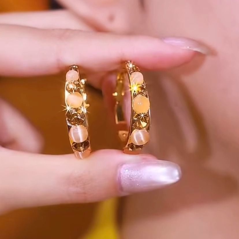 Faux Hoop Rhinestone Alloy Earring Gemstone