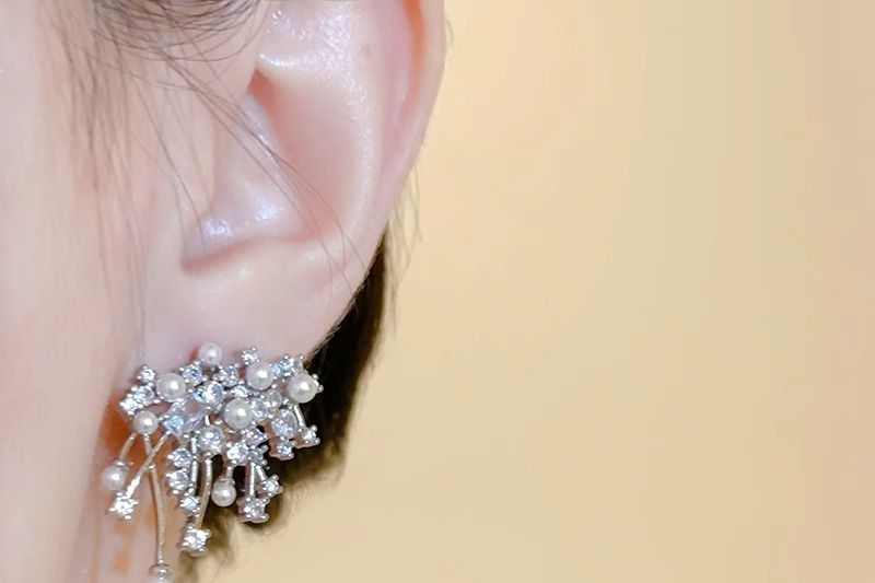 Rhinestone Pearl Faux Alloy Stud Firework Earring