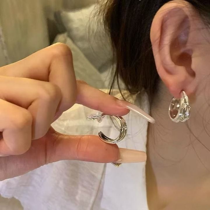 Earring Textured Hoop Open Alloy