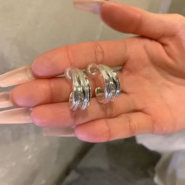 Earring Textured Hoop Open Alloy