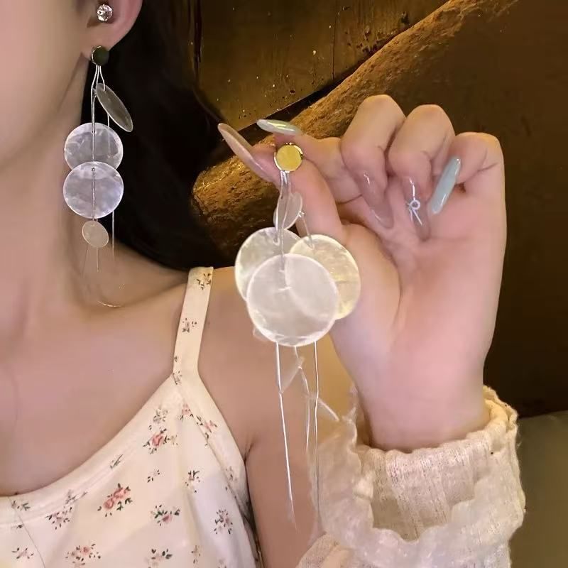 Shell Earring Alloy Statement Disc