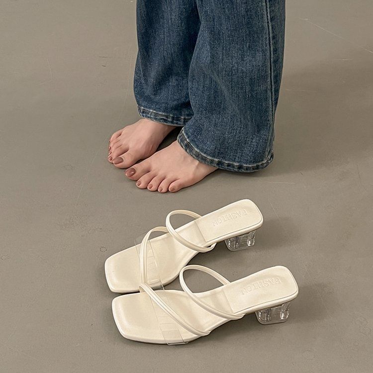 Sandals Low PVC Toe Heel Slide Square