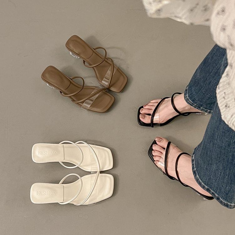 Sandals Low PVC Toe Heel Slide Square