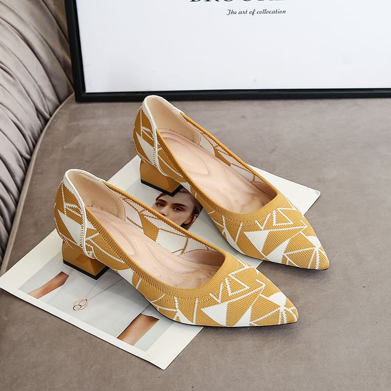 Pointed Pumps Heel Striped Chunky