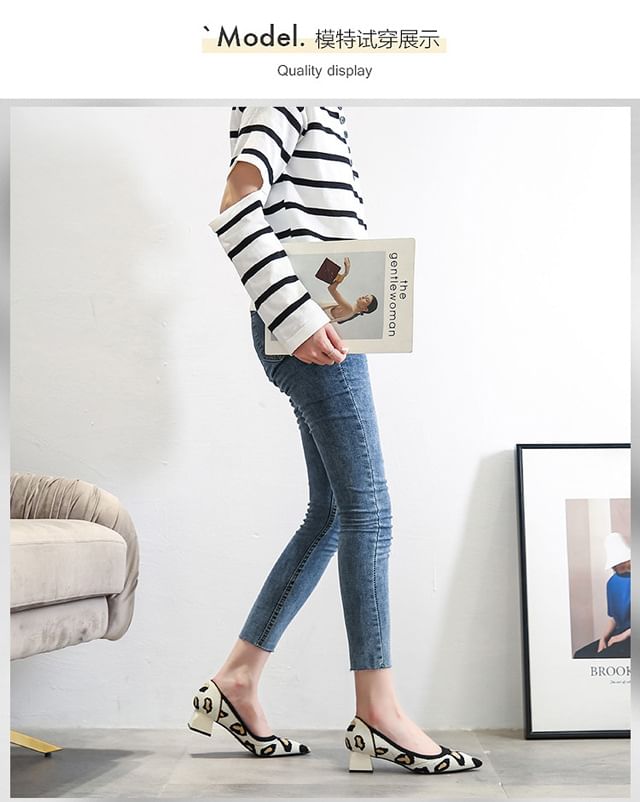 Pointed Pumps Heel Striped Chunky
