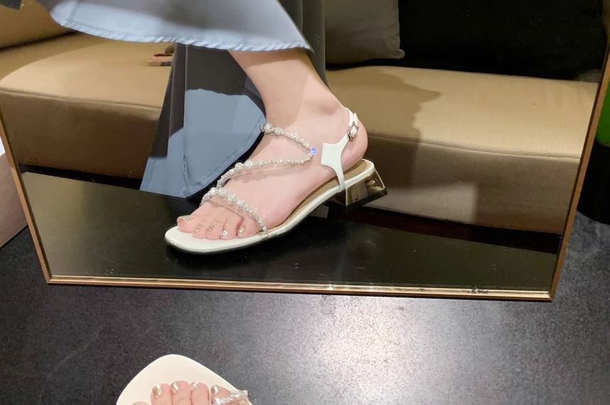 Strappy Sandals Heel Chunky Rhinestone