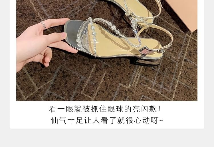 Strappy Sandals Heel Chunky Rhinestone