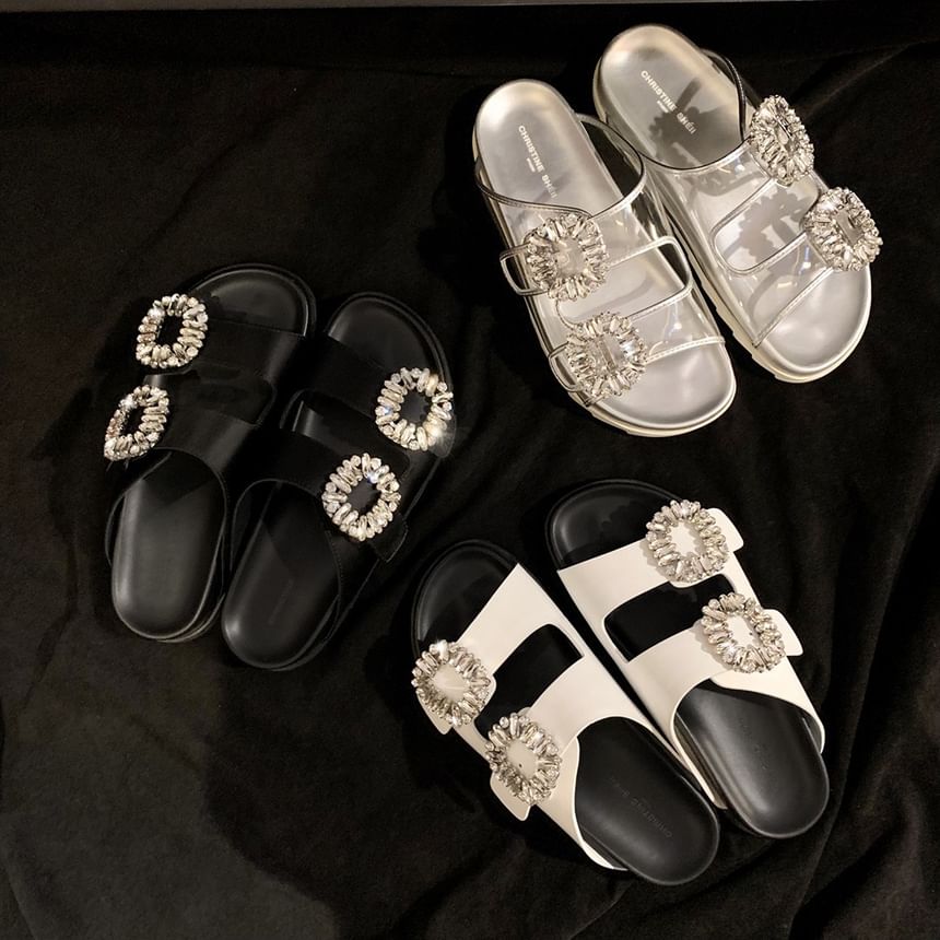 Slide Sandals Rhinestone Buckled