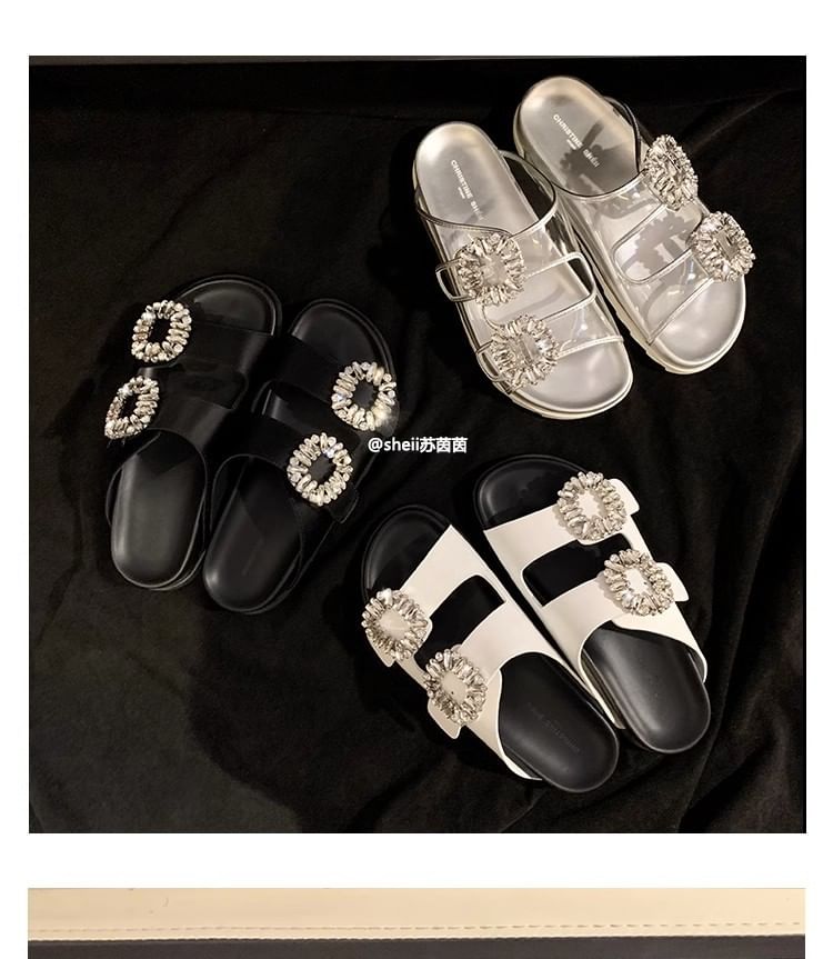 Slide Sandals Rhinestone Buckled