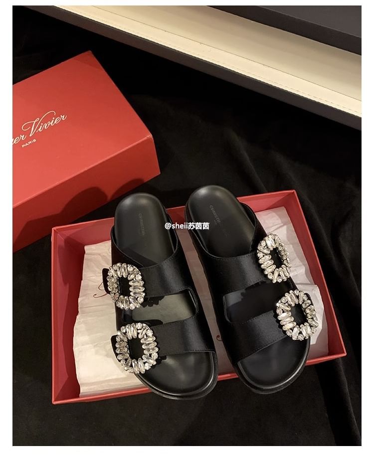 Slide Sandals Rhinestone Buckled
