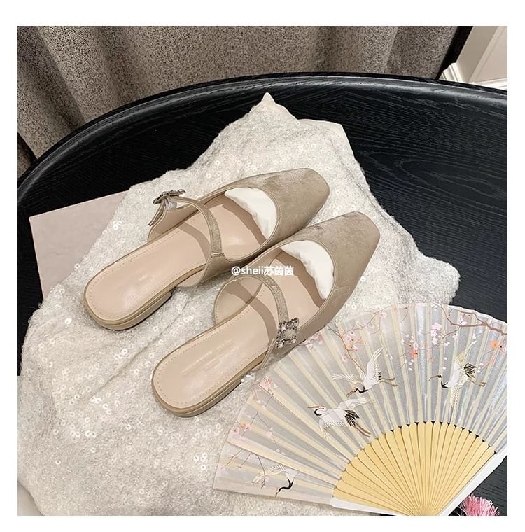 Toe Mules Rhinestone Chunky Heel Square