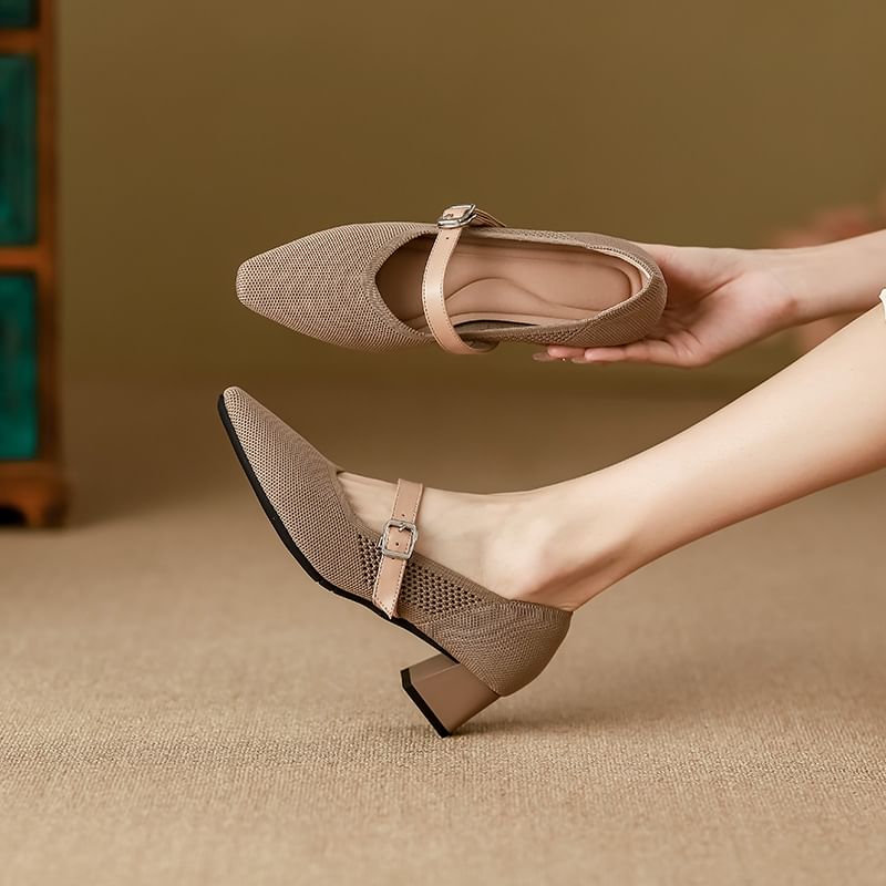 Jane Mary Pumps Chunky Square Toe Heel