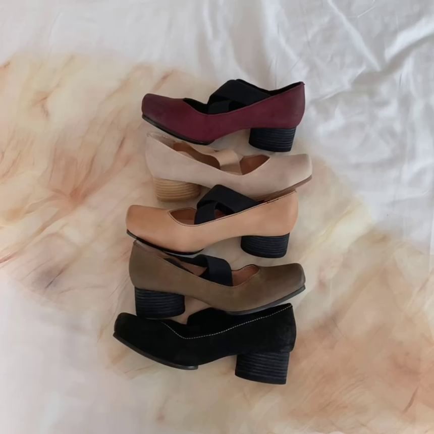 Strap Pumps Jane Heel Square Mary Toe Chunky Cross