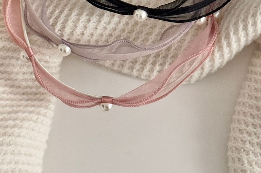 Headband Faux Mesh Pearl