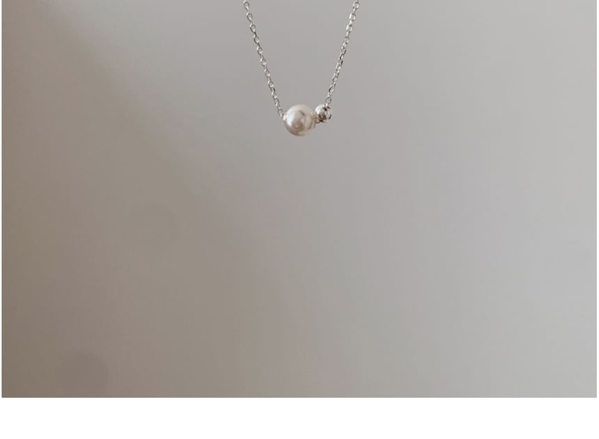 Pearl Faux Necklace Silver Sterling Beaded