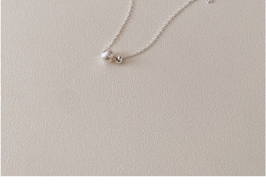 Pearl Faux Necklace Silver Sterling Beaded