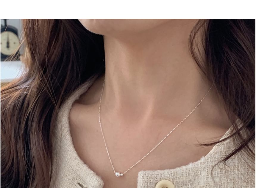 Pearl Faux Necklace Silver Sterling Beaded