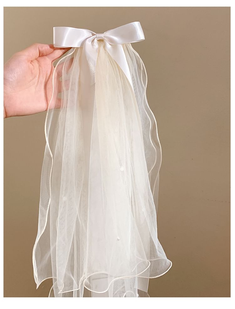 Hair Mesh Bow Veil Clip