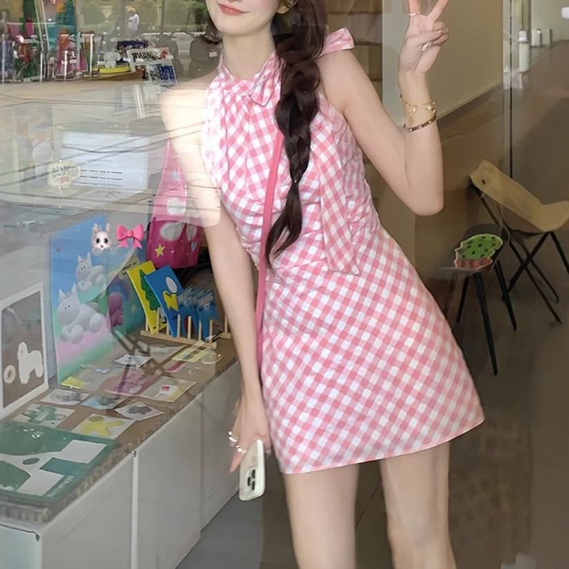 Mini Plaid Sleeveless A-Line Dress