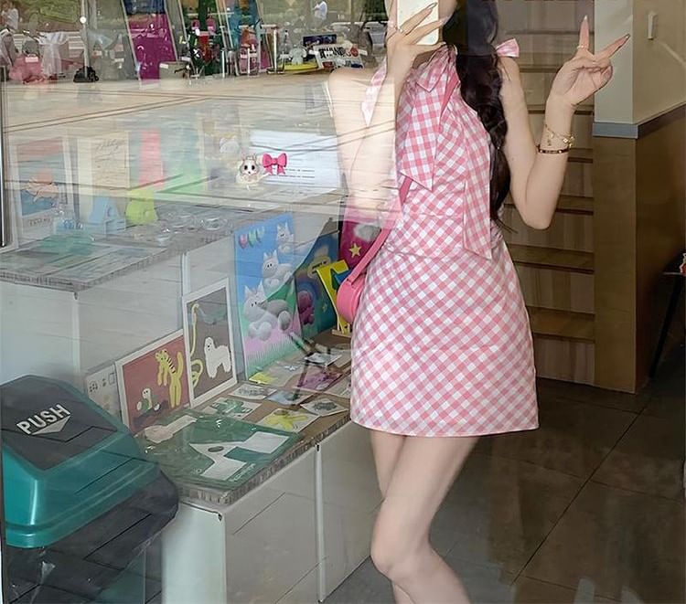 Mini Plaid Sleeveless A-Line Dress