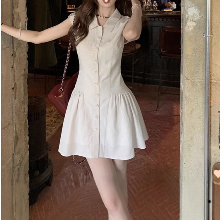 Mini Shirt Short-Sleeve Plain A-Line Dress