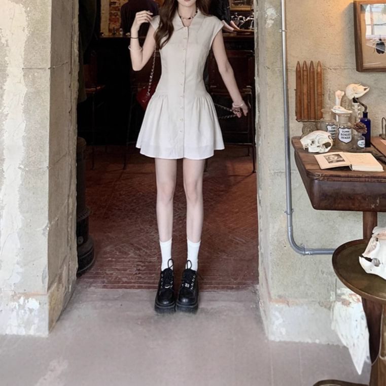 Mini Shirt Short-Sleeve Plain A-Line Dress
