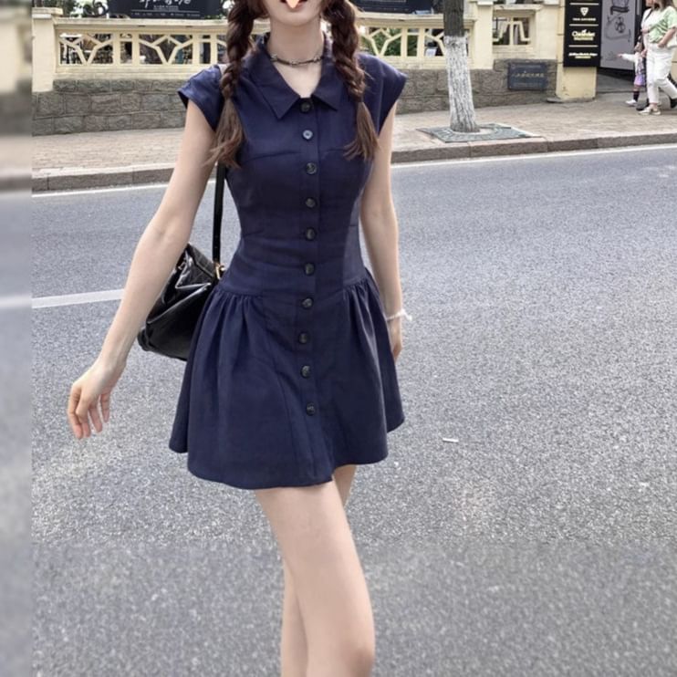 Mini Shirt Short-Sleeve Plain A-Line Dress