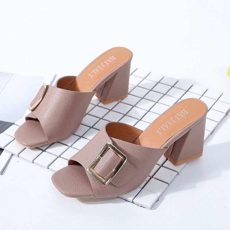 Buckled Heel Sandals Slide Chunky