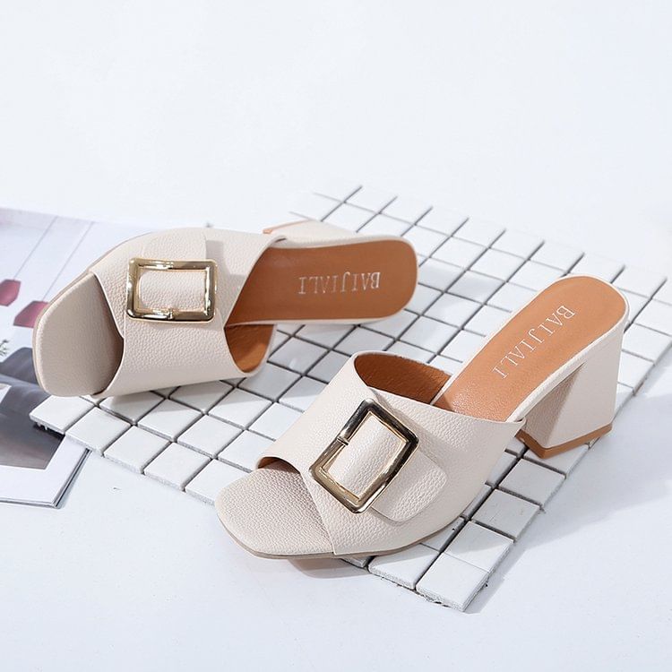 Buckled Heel Sandals Slide Chunky