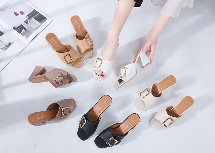 Buckled Heel Sandals Slide Chunky