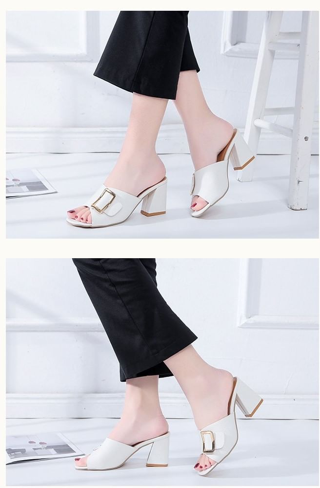Buckled Heel Sandals Slide Chunky