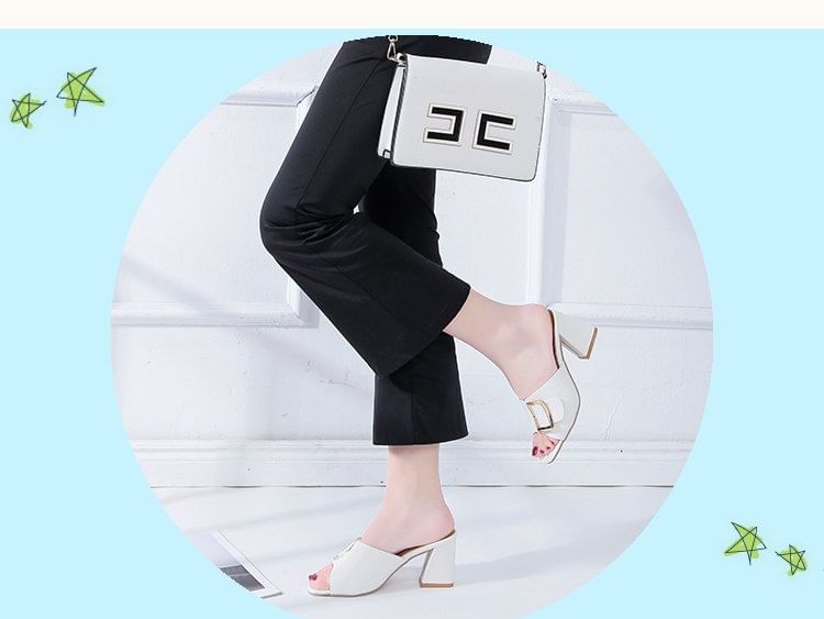 Buckled Heel Sandals Slide Chunky