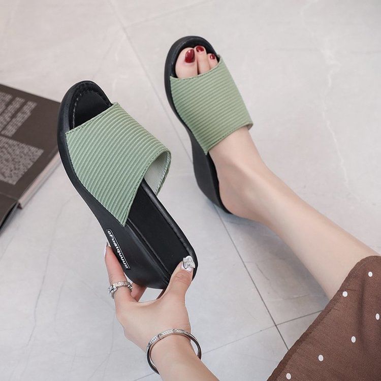 Knit Panel Sandals Slide Wedge Heel