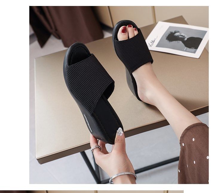 Knit Panel Sandals Slide Wedge Heel