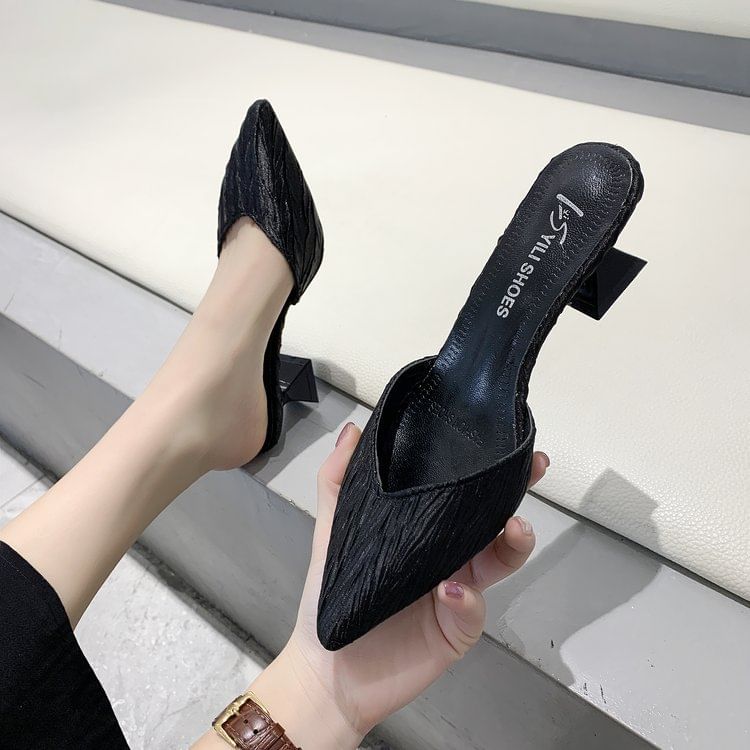 Heel Kitten Mules Pointed Toe