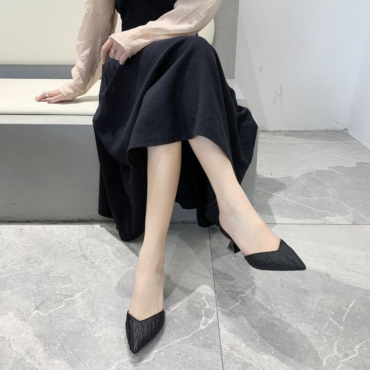 Heel Kitten Mules Pointed Toe