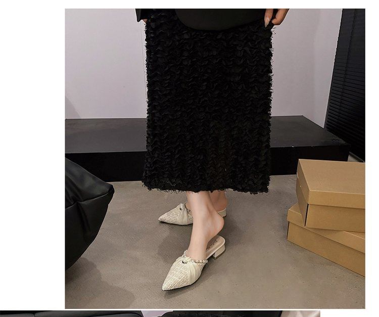 Toe Mules Knot Pearl Faux Chunky Heel Pointed