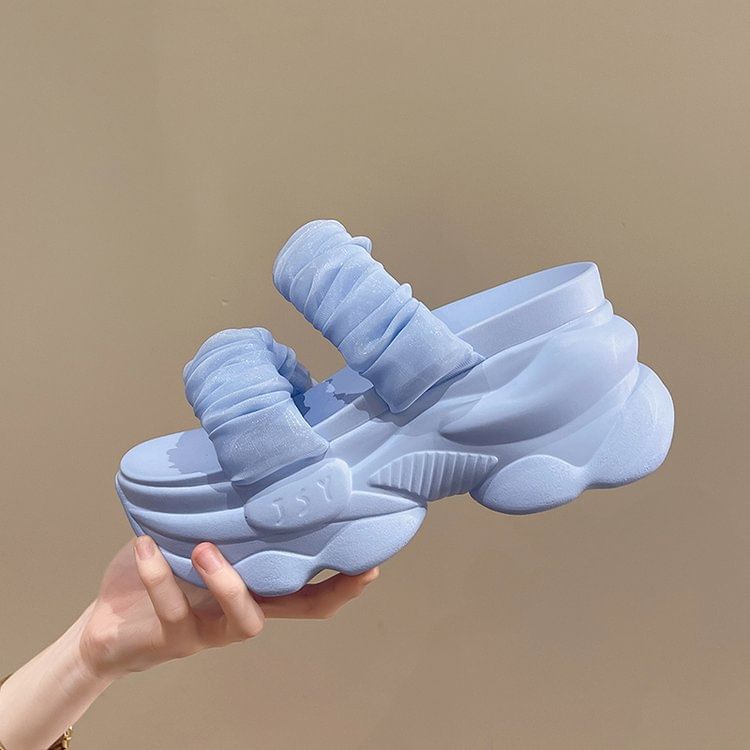 Slide Platform Ruched Strap Plain Sandals