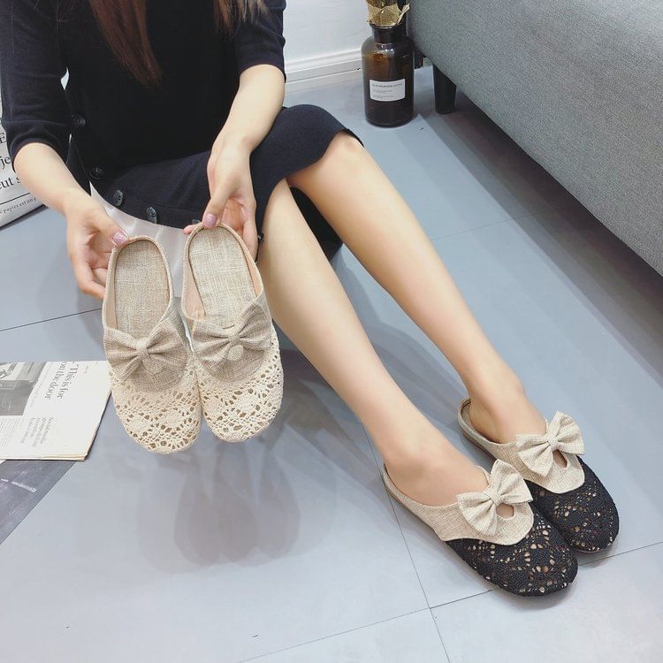 Mules Round Toe Bow Cutout