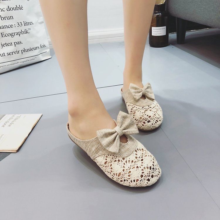 Mules Round Toe Bow Cutout
