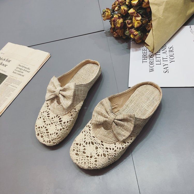 Mules Round Toe Bow Cutout
