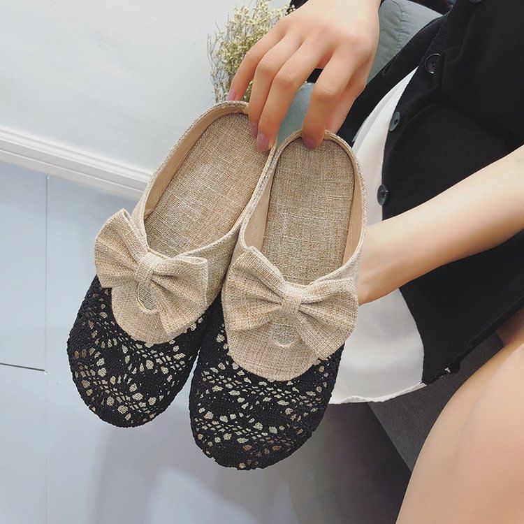 Mules Round Toe Bow Cutout