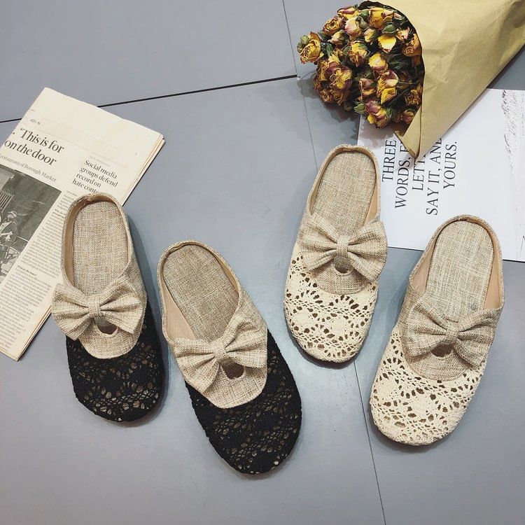 Mules Round Toe Bow Cutout