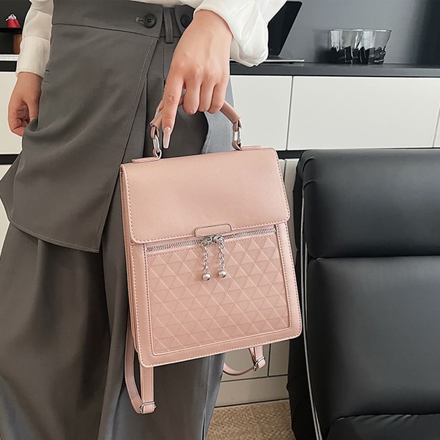 Flap Faux Plain Backpack Leather